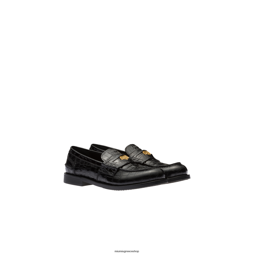 loafers από δέρμα κροκο-στάμπ Miu Miu μαύρος παπούτσια 2066F308