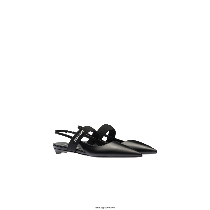 δερμάτινες μπαλαρίνες slingback Miu Miu μαύρος παπούτσια 2066F273