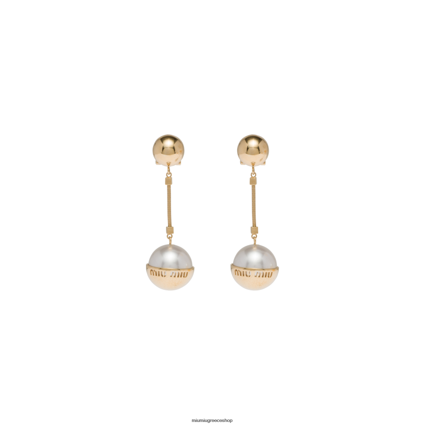 σκουλαρίκια από μέταλλο και μαργαριτάρι Miu Miu χρυσό/κρέμα κοσμήματα 2066F1307